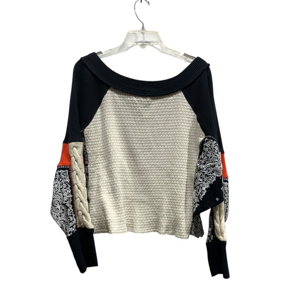Free People Patchwork Waffle Knit Off Shoulder Long Sleeve Sweater Top Women - Picture 3 of 7